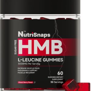 Sugar Free HMB and Leucine Gummies, HMB and Leucine Amino Acid Supplements for Men Women, with CoQ10, Rhodiola Rosea for Muscle Growth and Fast Workout Recovery, Vegan, Mixberry Flavor, 30 Servings