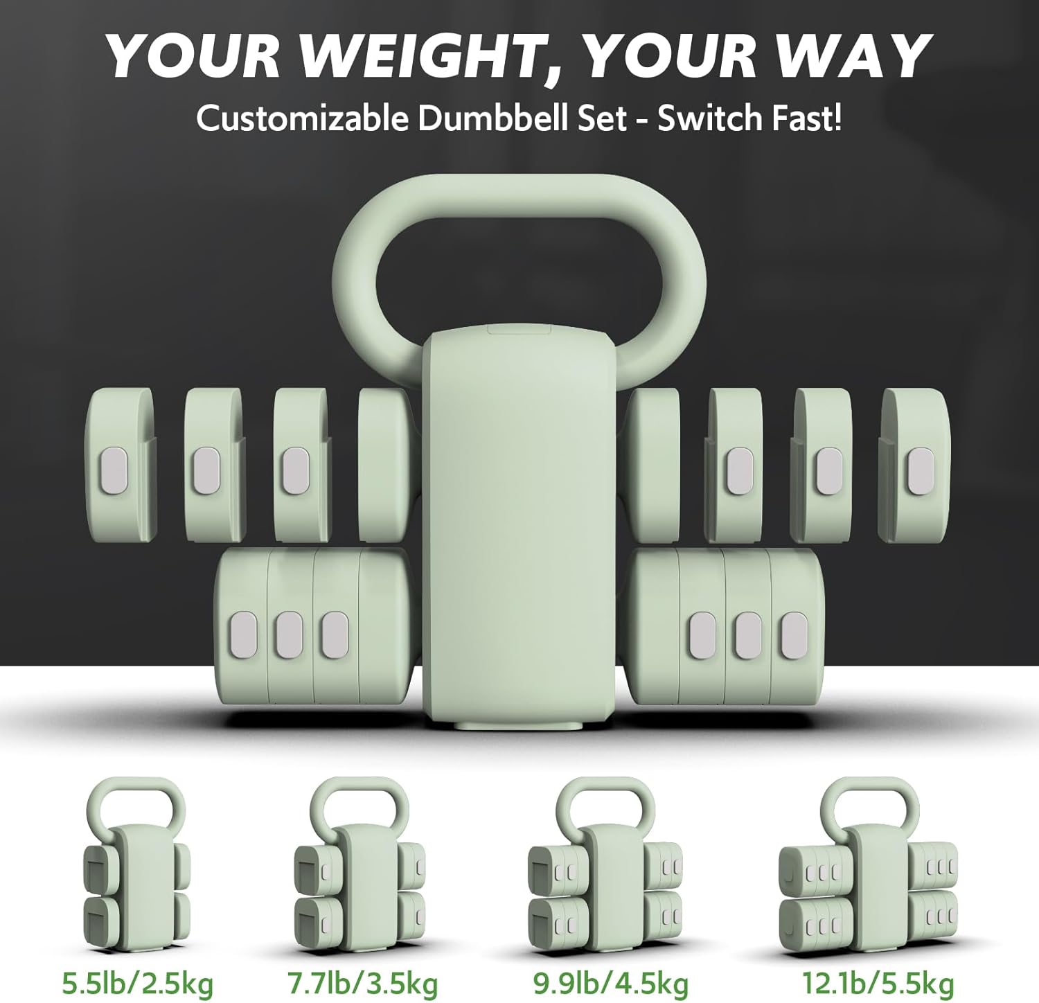Adjustable Dumbbell Set of 2, 4 in 1 Free Weights Dumbbells Set for Women with Fast Adjustment, Each 2lb 3lb 4lb 5lb Hand Weights Set for Home Gym & Outdoor Exercise Training - Image 3