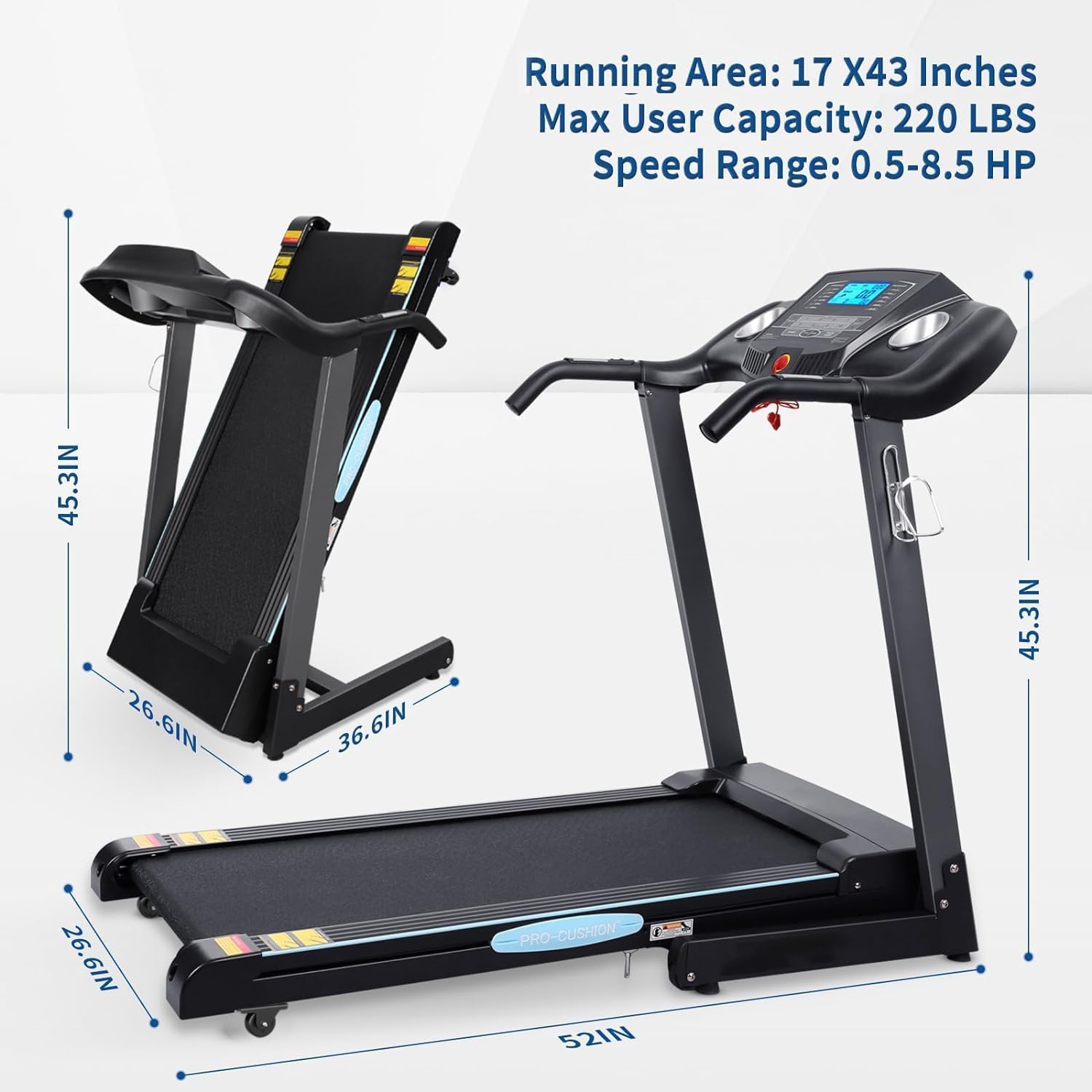 Treadmills for Home Treadmill with 0-12% Auto Incline Folding Treadmill with Incline 15 Pre-Set Training Programs Large LCD Display Running Machine Walking Jogging Running for Office Workout - Image 7