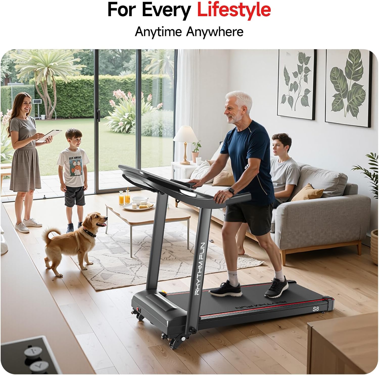 RHYTHM FUN 8.0 MPH Treadmills for Home, Running Walking Pad Treadmill with Incline up to 8%, Foldable Treadmill with Handle Bar, Low Noise Walking Pad for 300 lbs - Image 5