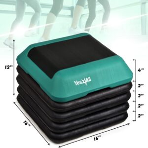 Yes4All 16″x16″ Adjustable High Step Aerobic Platform with 4 Risers, Height-Adjustable 4″-6”-8”-10”-12″ Step Aerobics Platform for Home Gym Exercise Fitness Workout