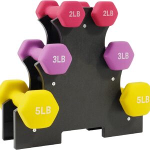Neoprene Coated Dumbbell Set with Rack, Free Hand Weight Set For Home Gym Workout, Anti-Slip, Anti-roll, 20LBS, 32LBS, 50LBS and 56LBS Sets, Multiple Weight Options