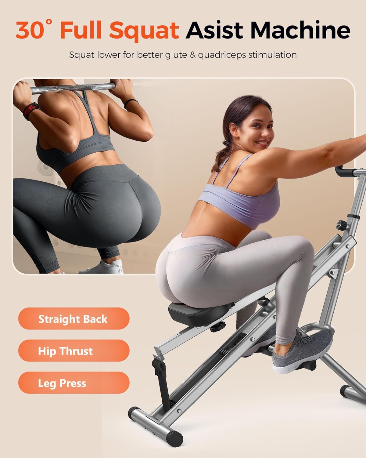 Sportsroyals Squat Machine for Home,Ride & Rowing Machine for Glutes Butt Thighs,Ab Back/Leg Press,Foldable & Easy Setup Exercise Equipment w/Adjustable Resistance,350lbs Capacity - Image 4