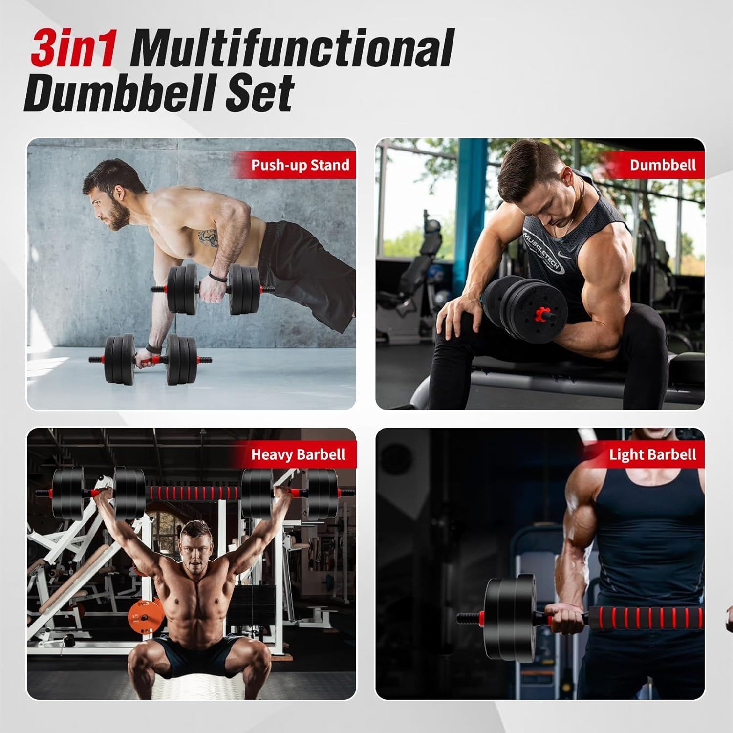 Adjustable Dumbbell Set, 40lbs Free Weights with Connector, Convertible Dumbbell Barbell Push-up Stand Set, 3 in 1 Home Gym Fitness Weight Set for Men/Women - Image 5