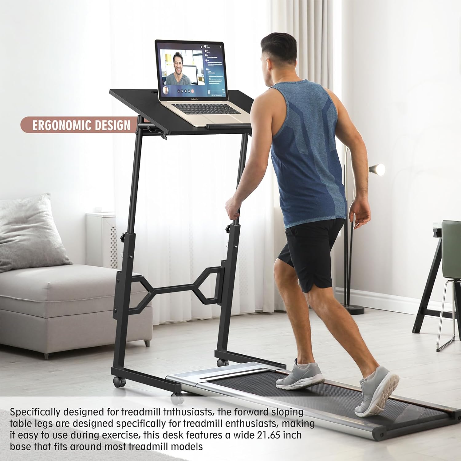 Small Standing Desk with Wheels, Portable Treadmill Desk, Rolling Desk Adjustable Height for Laptop, Mobile Standing Table for Walking Pad, Bedside Table - Image 4