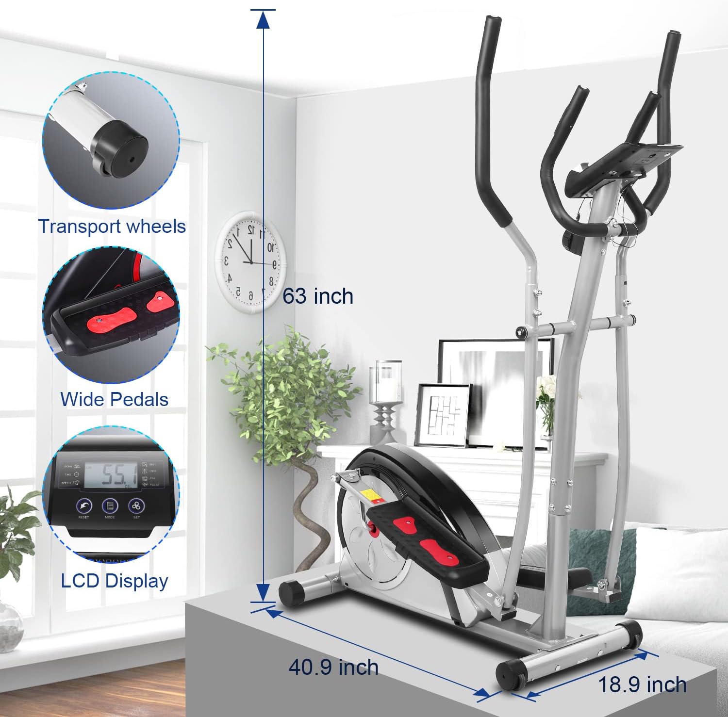 ANCHEER Elliptical Exercise Machine for Home with Hyper-Quiet Magnetic Driving System with Pulse Rate Grips&LCD Monitor,Elliptical Machine with 8 Resistance Levels Smooth,Max 500LBS Loading Capacity - Image 9