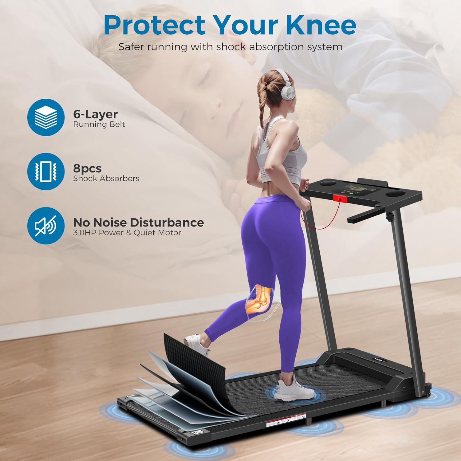 Treadmill with Handles, 2025 Upgraded Small Treadmills Home, Portable Electric Treadmills for Home 300 lbs Capacity,Walking Pad Treadmill,Lightweight Folding Foldable Walking Pad with LED Display - Image 3