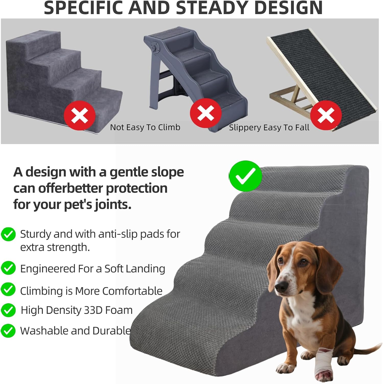 4 Step Pet Stairs Ramp for High Beds Sofas 18-24 Inch with Sturdy Non Slip Waterproof Pads, Machine Washable Cover Indoor Balanced Design for Cats Dogs Small Medium Large XL Pets Grey - Image 7