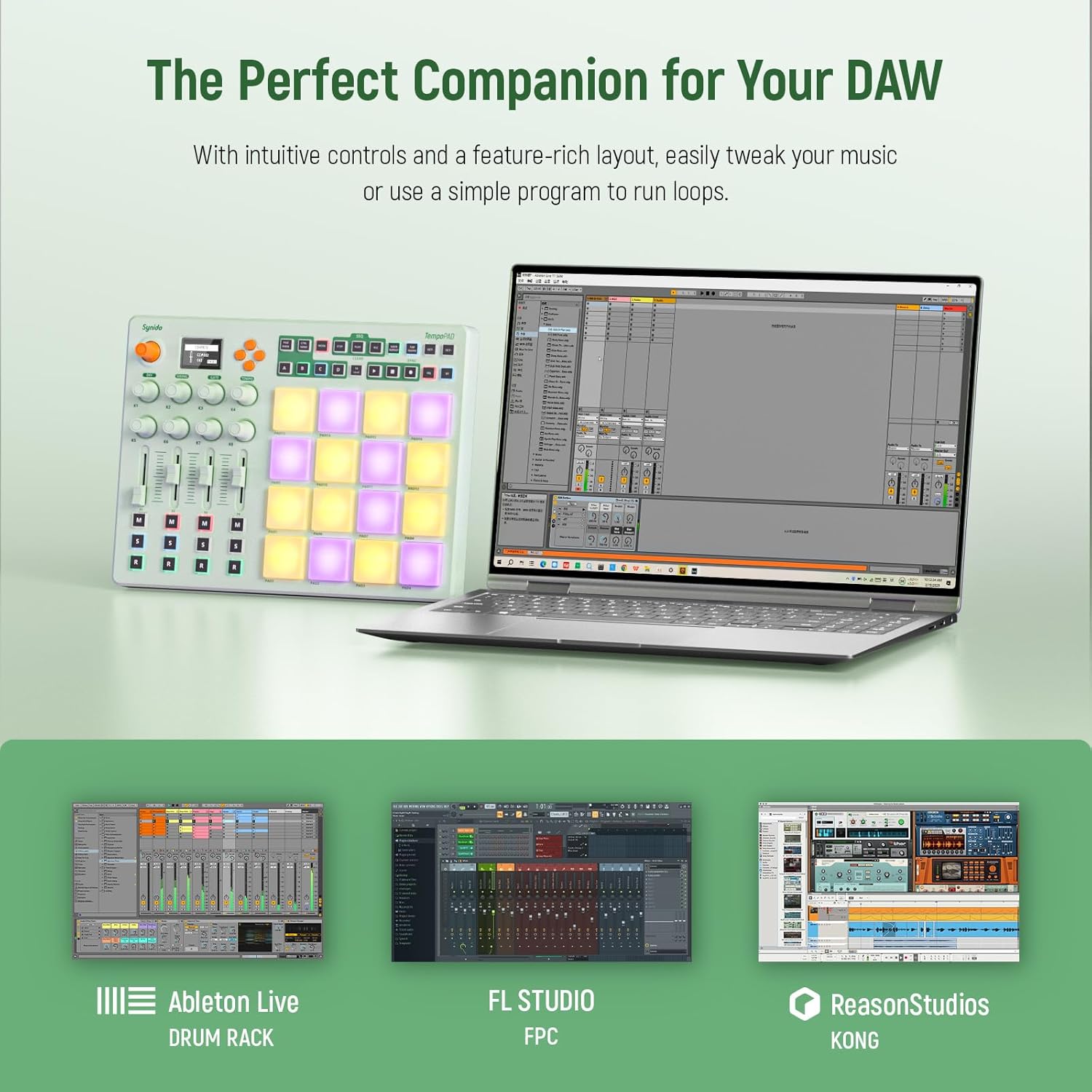 Midi Pad Controller, Portable Beat Maker Machine with Drum Pads, Beginners Beating Pad Velocity Sensitive, LED Display for Music Production (Wireless MIDI) - Image 5