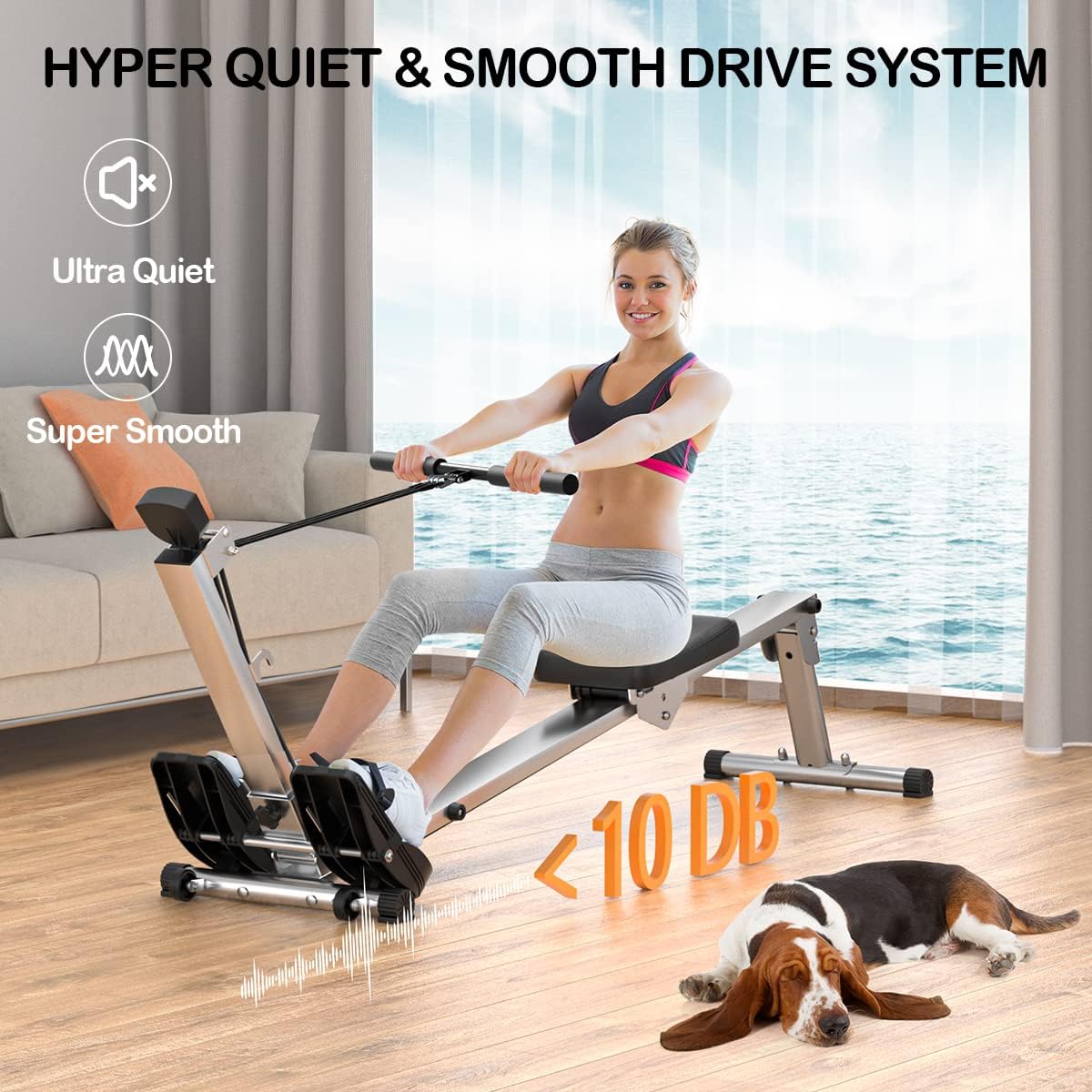 Rowing Machine for Home Use, LUBBYGIM Rowing Machine Foldable Rower with LCD Monitor - Hyper-Quiet & Smooth - 2024 Upgraded Version with 300LBS Loading Capacity - Image 2