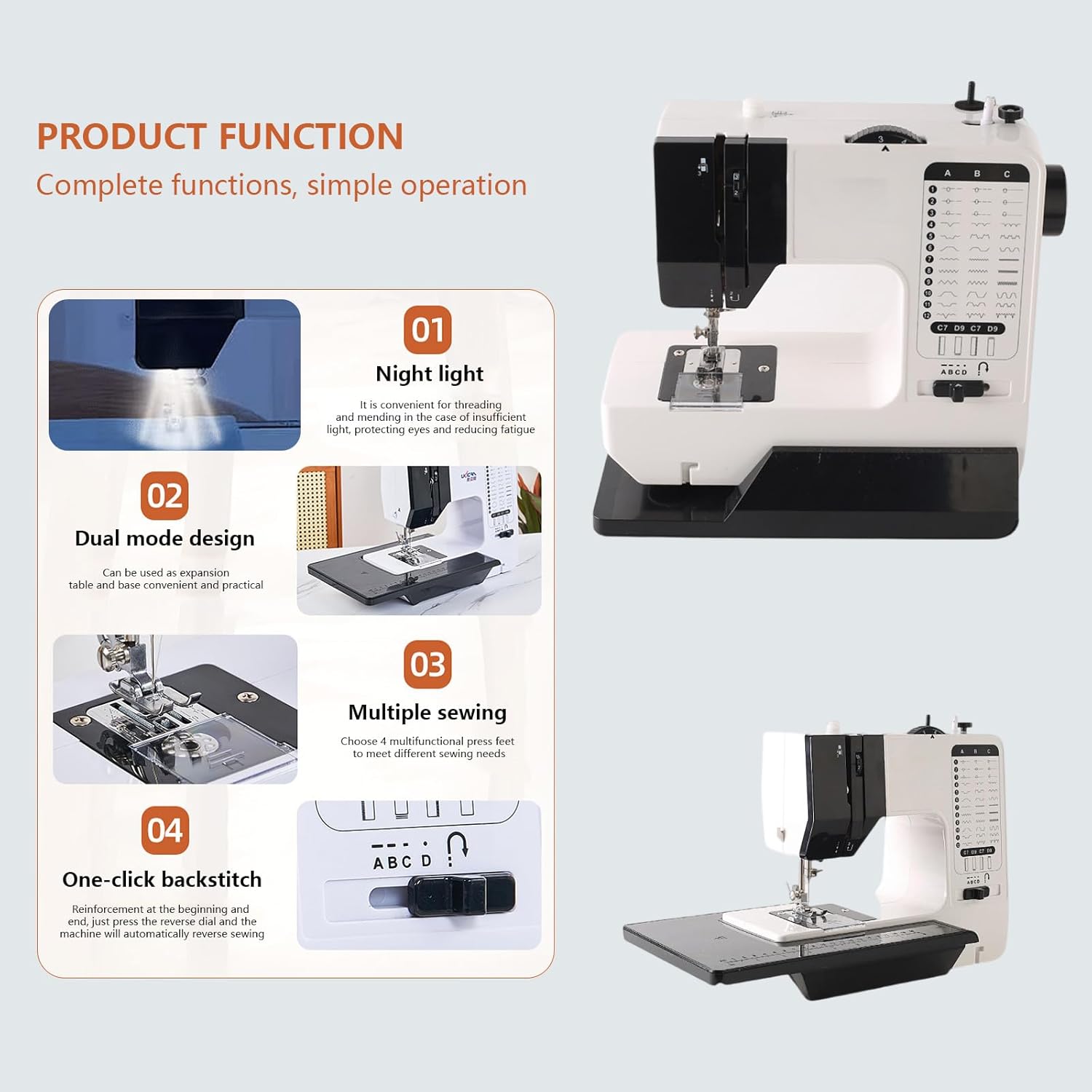 Sewing and Quilting Machine Built in Sewinglight, 38 Stitch Patterns Sewing Machine 2 Thread Lockstitch Adjustable Stitch Length 4 Step Button Hole Sewing Machine for Beginners and Adults - Image 6