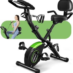 Caromix Folding Exercise Bike, 5 in 1 Stationary Magnetic Cycling Bicycle Upright Indoor Cycling Bike for Home Workout 330LB Capacity