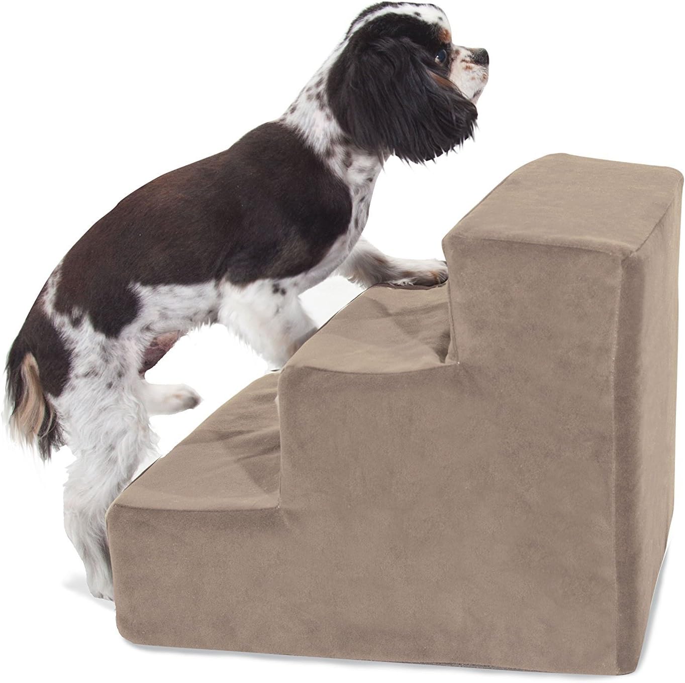 Majestic Pet 3 Step Suede Portable Dog Stairs for Small Dogs to get on Bed Supports 25 lbs or Less – Dog Steps for High Bed with Machine Washable Cover – Pet Stairs for Cats Stone - Image 4
