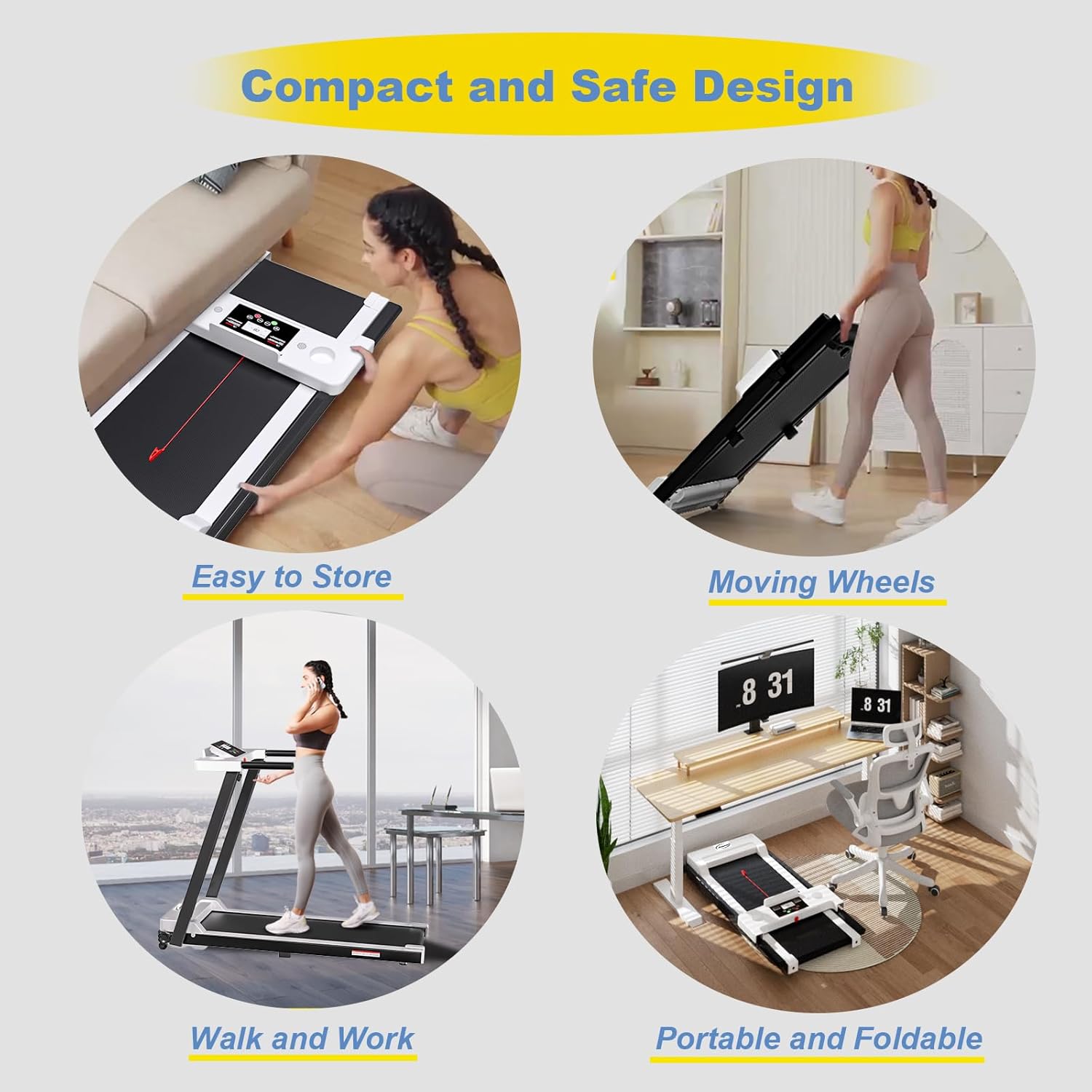 Treadmills for Home, Portable Foldable Treadmills for Home with 300 LBS Capacity and LED Display, 3.0 HP Walking Pad with Handle Bar (White) - Image 5
