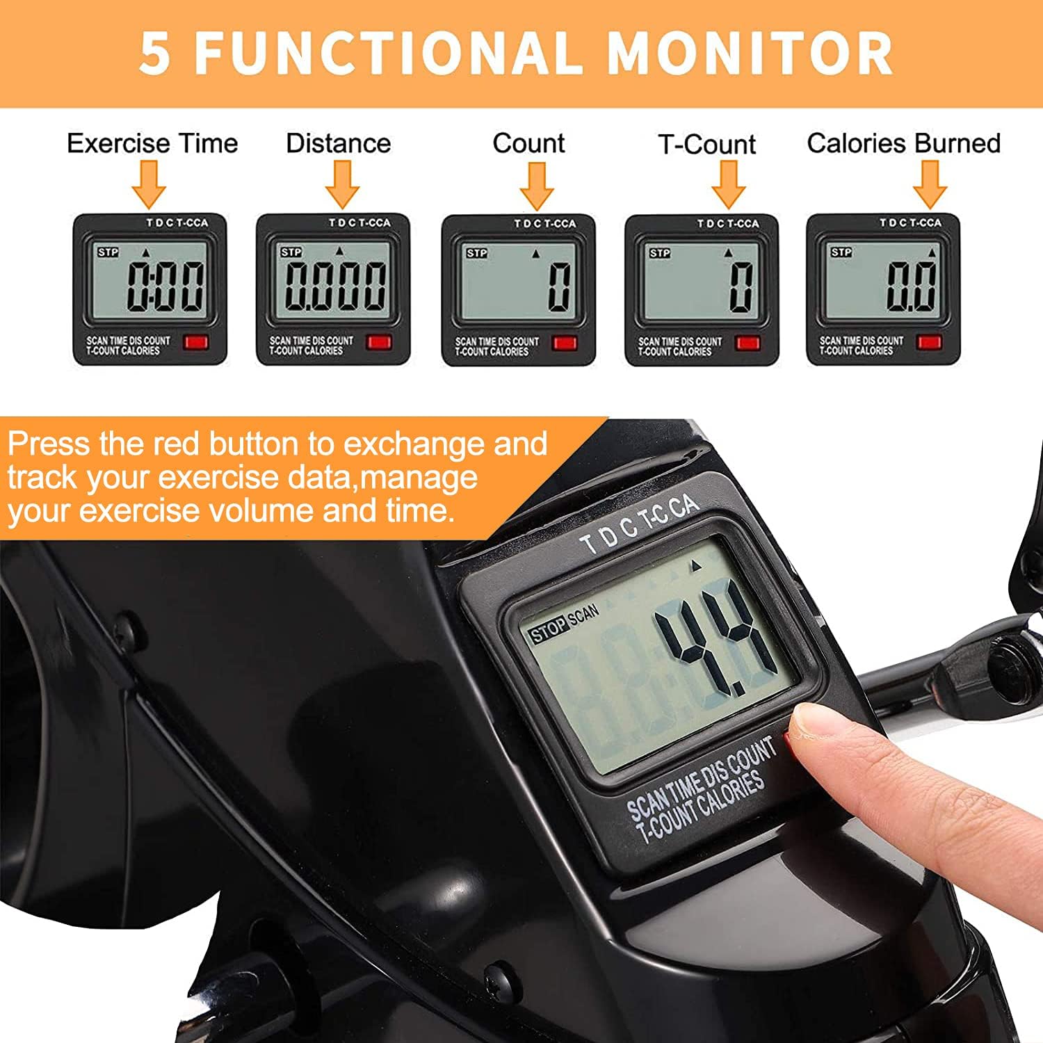 Pedal Exerciser Under Desk Bike Mini Exercise Bike for Leg and Arm Cycling Exercise Portable Peddler with LCD Display - Image 3