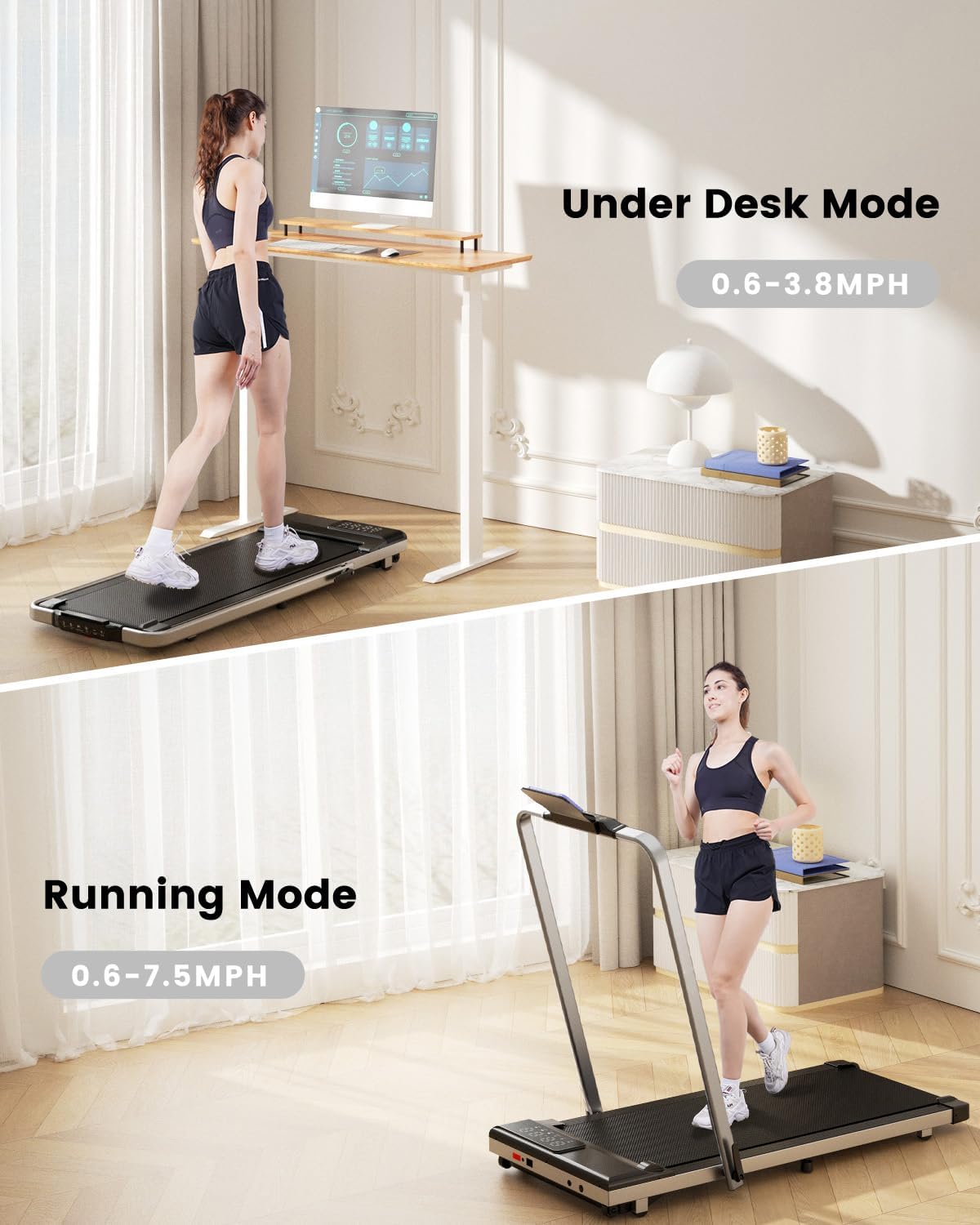 DeerRun 3 in 1 Walking Pad Treadmill, 300 Weight Capacity Foldable Treadmill, 3.0HP Low Noise Under Desk Treadmills for Home Office with Remote & APP - Image 5