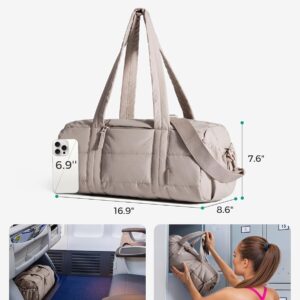 BAGSMART Reiki Gym Bag for Women, Yoga Mat Duffle Bag with Wet & Dry Pocket, Quilted Sports Bag for Weekend/Swimming, Sand Brown