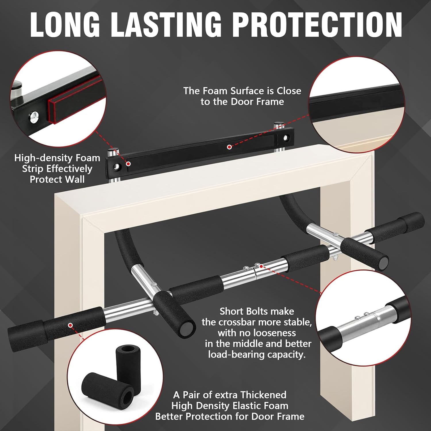 TOPOKO Upgrade Pull Up Bar for Doorway - Max Capacity 440 lbs, Portable Upper Body Workout Bar for Strength Training - Image 4