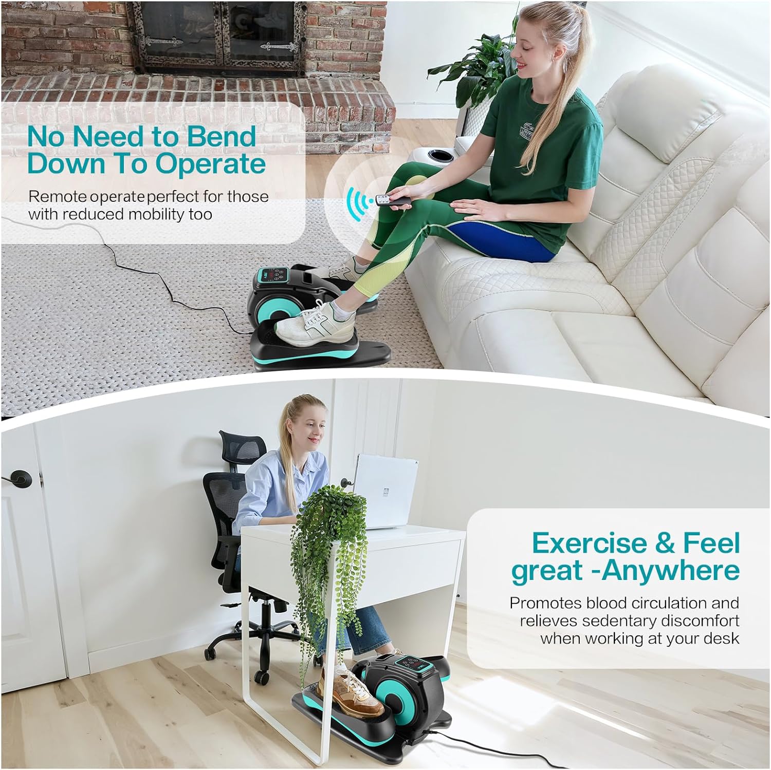 Under Desk Elliptical Machine, Ellipse Leg Exerciser for Seniors Adults, Adjustable Speeds Elliptical Trainer with Remote, Quiet & Portable Mini Seated Pedal Exerciser for Home Office Use - Image 6