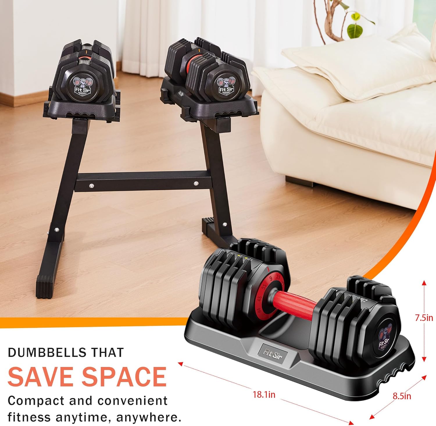 Adjustable Dumbbell Set 25/55/90LBS,10 in 1 Free Weights Dumbbell with Anti-Slip Texture Handle,1 Sec Speed Adjustment Men/Women Gym and Home Strength Training Equipment. - Image 5