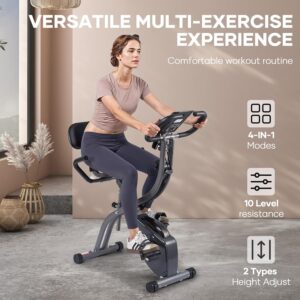 Exercise Bike Stationary Bikes for Home Recumbent Exercise Bike Folding with 10-Level Adjustable Resistance LCD Monitor Pulse Sensor Support Back Pad and Tablet Holder Arm Resistance Band 265LBS Weight Capacity for Home Workout