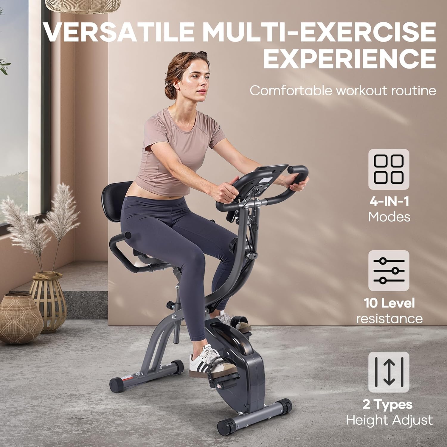 Exercise Bike Stationary Bikes for Home Recumbent Exercise Bike Folding with 10-Level Adjustable Resistance LCD Monitor Pulse Sensor Support Back Pad and Tablet Holder Arm Resistance Band 265LBS Weight Capacity for Home Workout - Image 2