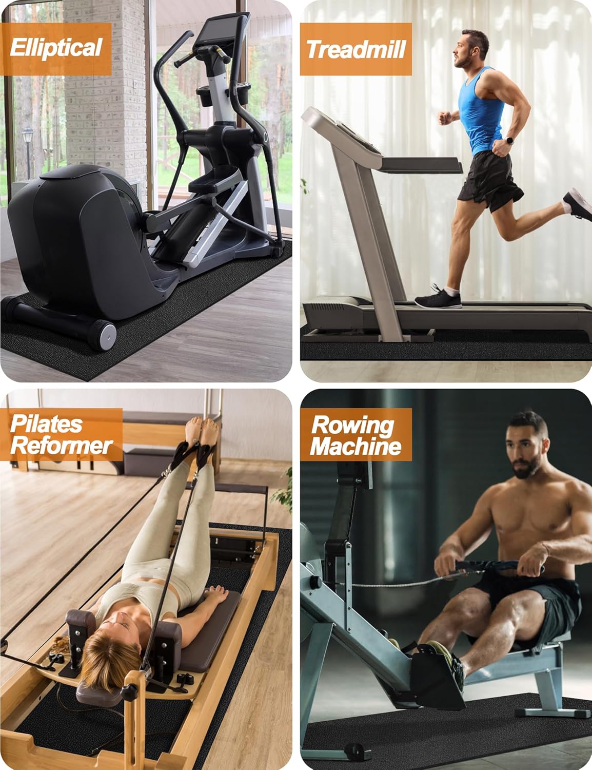 Treadmill Mat, 5'x2.5'/5.6'x2'/6.5'x3'/8'x3',6mm Thickness Exercise Equipment Mat for Carpet Hardwood Floors, Compatible with Walking Pad,Spin Bike,Elliptical Trainer,Rowing Machine - Image 7