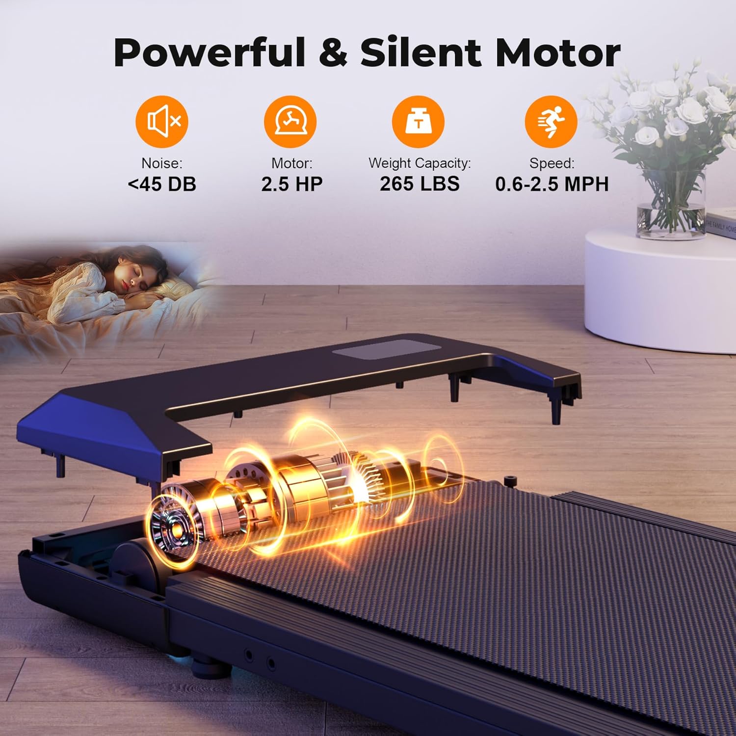 SupeRun Walking Pad, Under Desk Treadmill, 3 in 1 Portable Treadmill with Remote Control LED Display, 2.5 HP Quiet Walking Jogging Machine for Office Home Use, 250 Lbs Capacity - Image 3