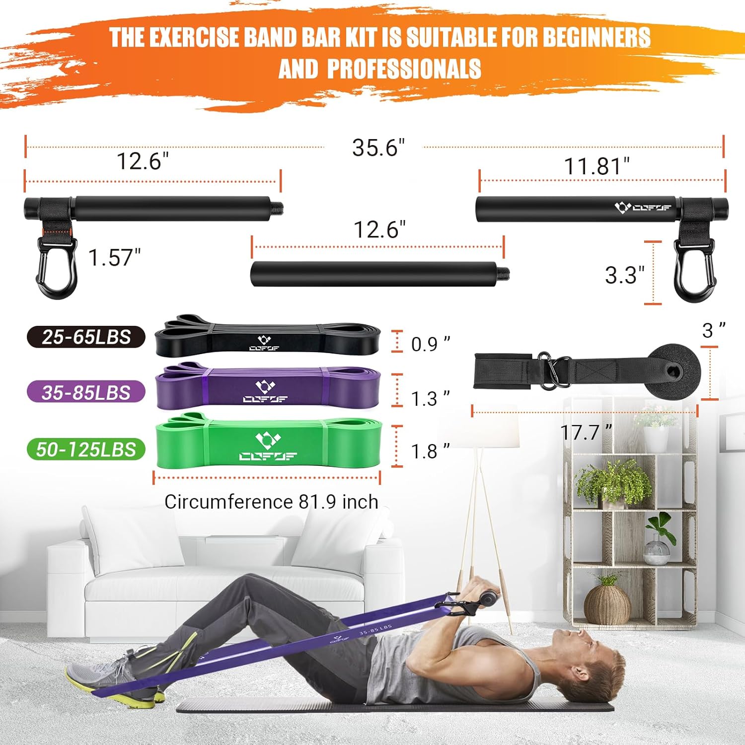 Portable Heavy Duty Resistance Bar with 3 Resistance Bands, Pilates Bar with Pull Up Bands & Training Poster, Yoga Pilates Equipment for Home Gym - Image 4