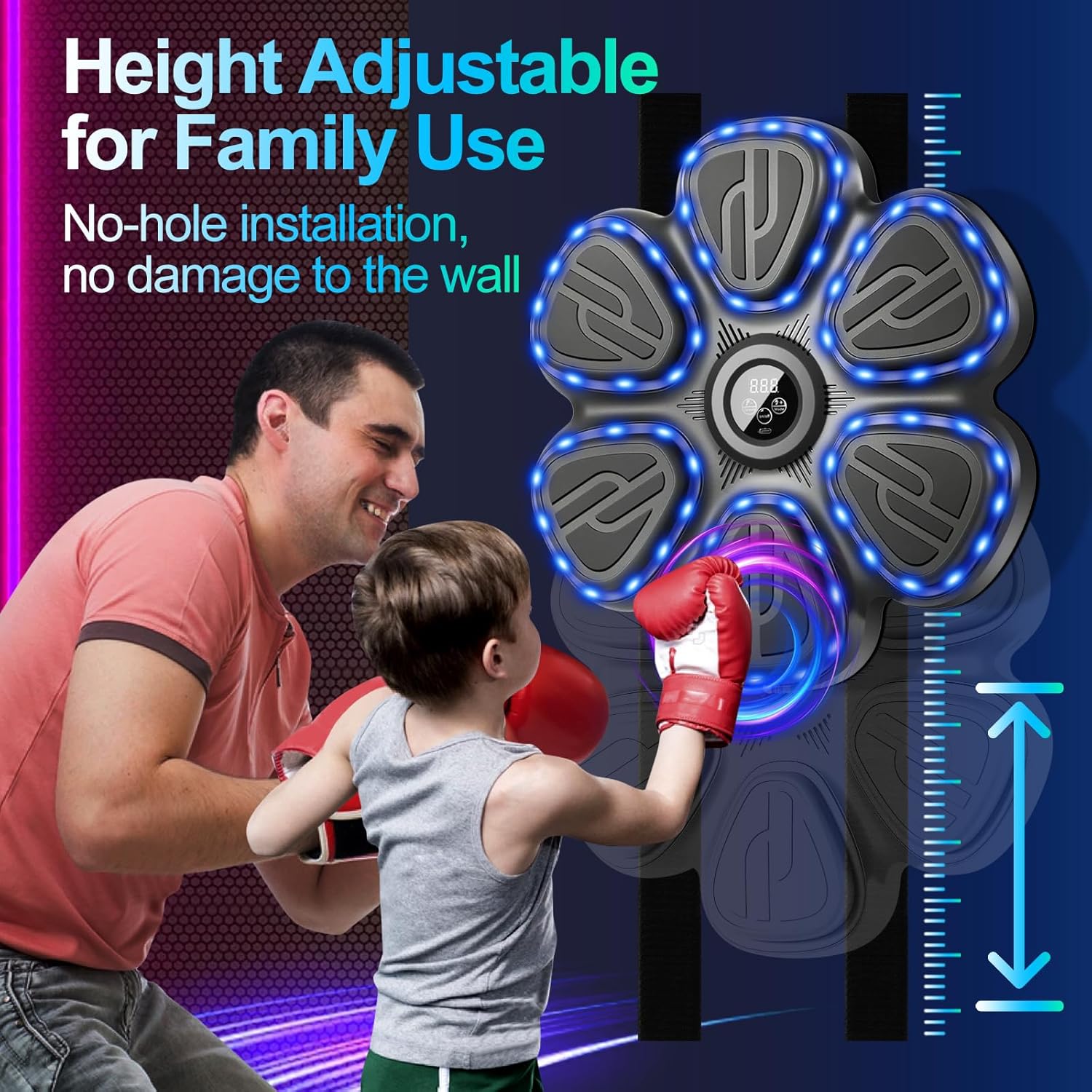 Music Boxing Machine Wall Mounted Training Punching Machine for Adults & Kids Smart Interactive Boxing Machine with LED Lights & Bluetooth - Image 6