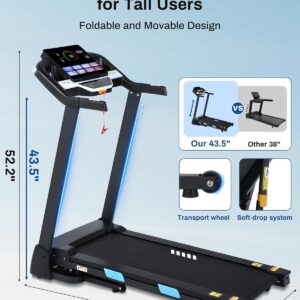 Auto Incline Treadmill – 300+ LBS Capacity 3.5HP Folding Treadmills with 15% Auto Incline, Running Machine for Home, 10 MPH Speed, 36 Preset Programs, Upgrade LCD Panel, Bluetooth App