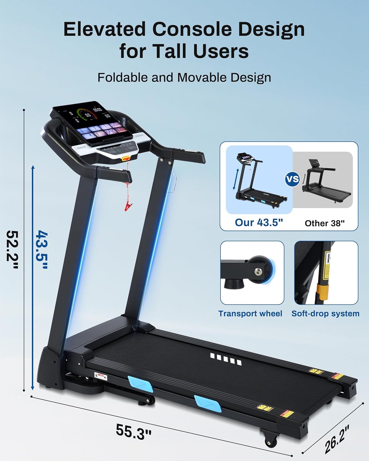 Auto Incline Treadmill - 300+ LBS Capacity 3.5HP Folding Treadmills with 15% Auto Incline, Running Machine for Home, 10 MPH Speed, 36 Preset Programs, Upgrade LCD Panel, Bluetooth App - Image 2