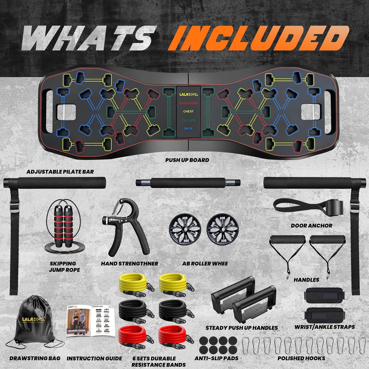 LALAHIGH Push Up Board,36 in 1 Home Gym Equipment with Ab Roller Wheel & Resistance Bands, Portable Foldable Workout Board for Full Body Strength Training Men Women - Image 5