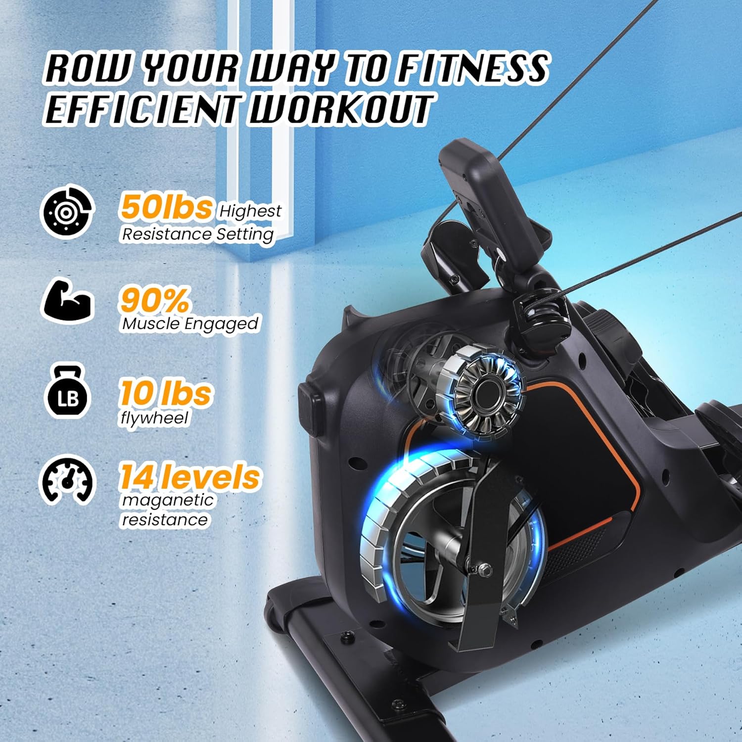 Magnetic Rowing Machine for Home with 350lb Weight Capacity, 14/32 Level Magnetic Resistance, Foldable & Compact Rower Machine, Exercise Equipment for Home Gym, Row Machine Movable - Image 4