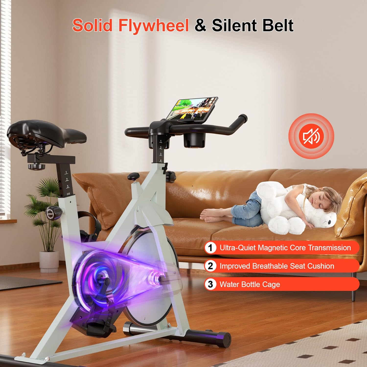 Exercise Bike, 32-Level Magnetic Resistance Stationary Bikes for Home, Low Noise Indoor Cycling Bike with 300lbs Weight Capacity, Workout Bike with Pad Mount, LCD Monitor and Cup Holder for Home Gym - Image 4