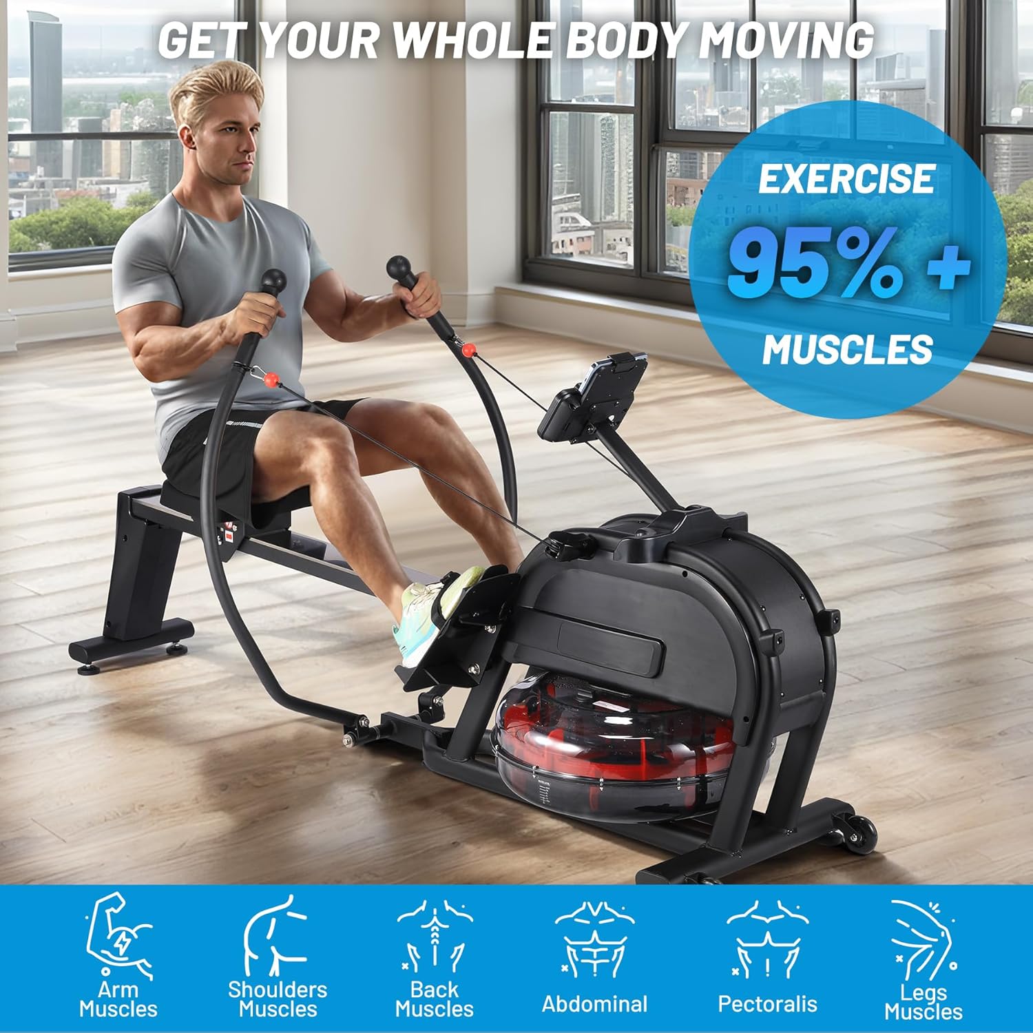 Rowing Machine, Magnetic Rowing Machine with 16 Levels of Quiet Dual Slide, Rowing Exercise Equipment for Home Use, App Compatible, 350lb Weight Capacity - Image 6