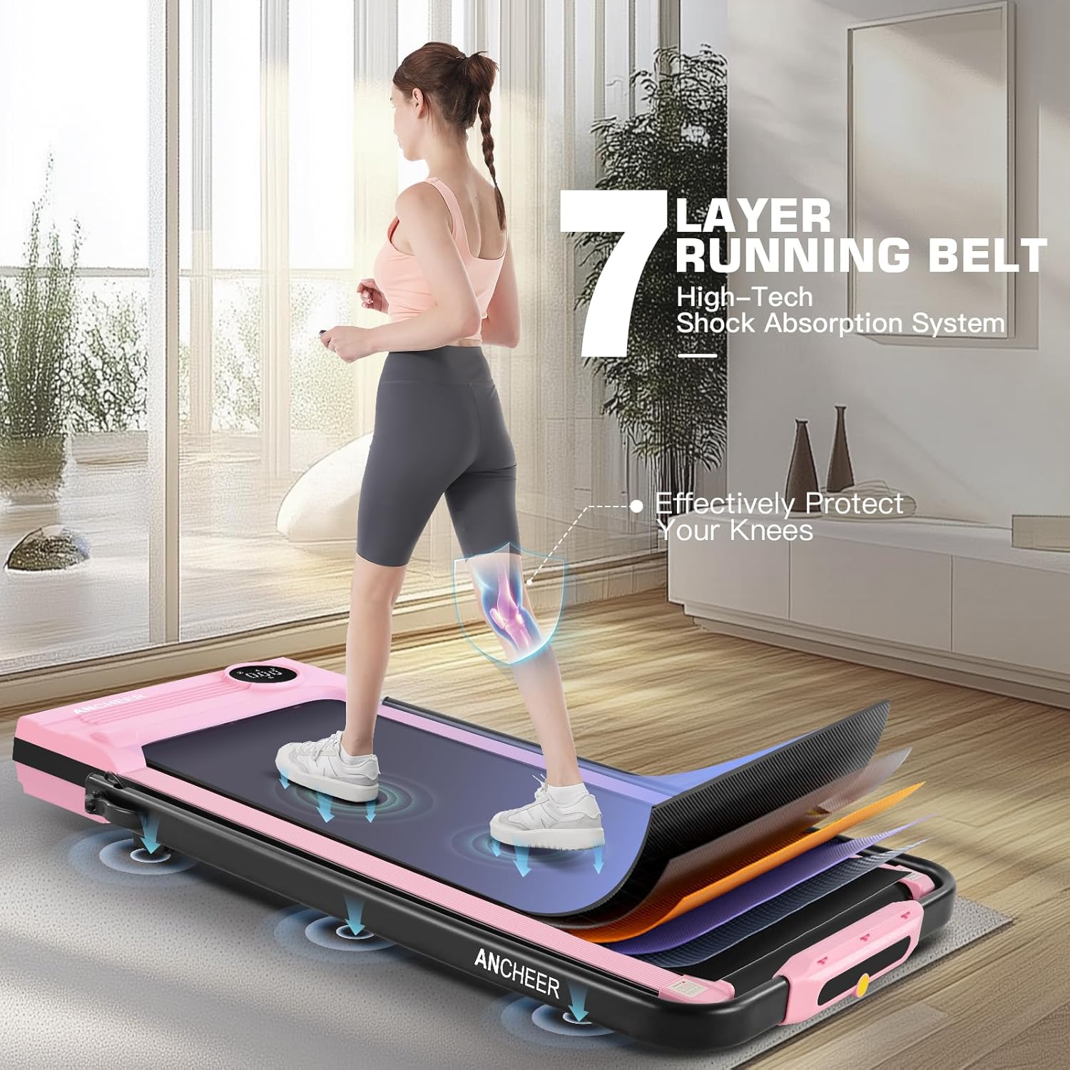 ANCHEER Walking Pad Treadmill with Incline and Handle Bar - Under Desk Treadmill 4 in 1 Folding Treadmills for Home Office/LED Display/Dual Control/12 Preset Programs - Image 5