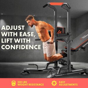 SQUATZ Pull-Up Workout Station with Bench – Multifunctional Gym Equipment Setup w/Pulling Bar, Sit-Up Board, Backrest, Elbow Pad, & Steel Main Frame, Great for Home Exercise and Weight Training