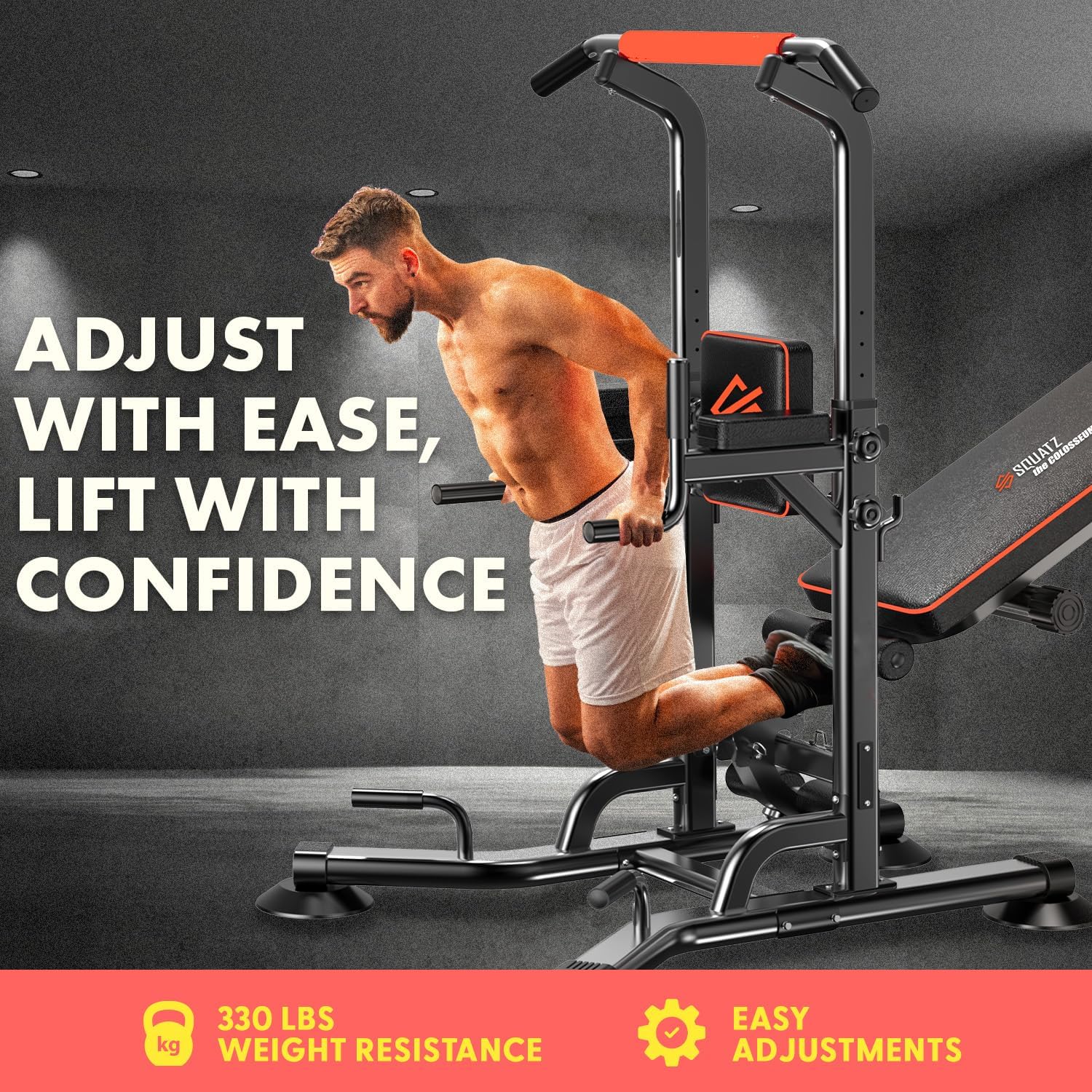 SQUATZ Pull-Up Workout Station with Bench - Multifunctional Gym Equipment Setup w/Pulling Bar, Sit-Up Board, Backrest, Elbow Pad, & Steel Main Frame, Great for Home Exercise and Weight Training - Image 2