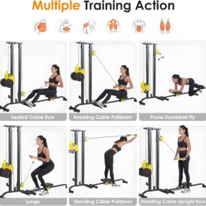 soges Foldable LAT Pull Down Machines & Rowing Machine, Multi-Functional Low Row Cable LAT Tower, Home Fitness Exercise Workout Station Strength Training Bar Machine