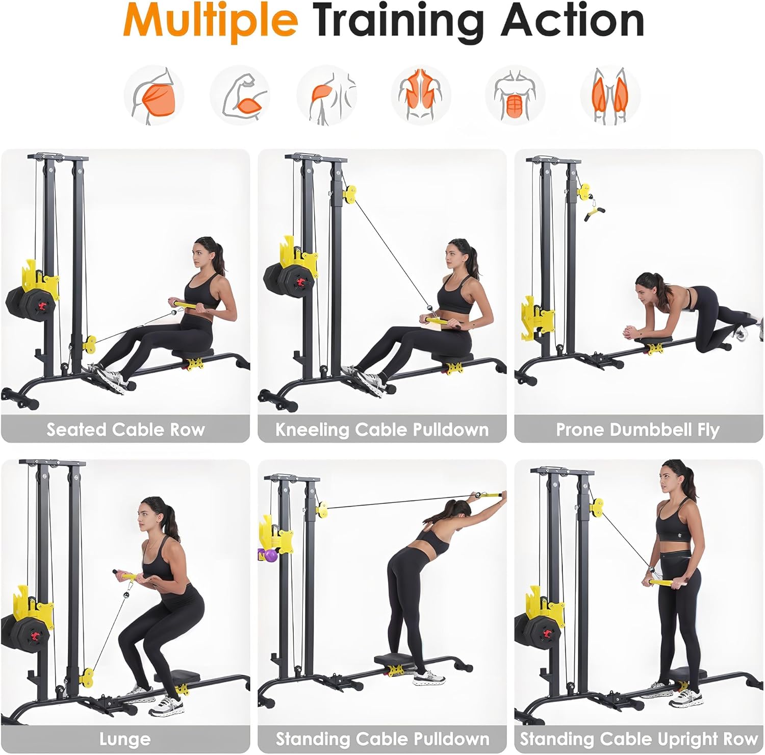 soges Foldable LAT Pull Down Machines & Rowing Machine, Multi-Functional Low Row Cable LAT Tower, Home Fitness Exercise Workout Station Strength Training Bar Machine - Image 2
