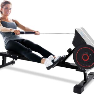 SereneLife Air & Magnetic Rowing Machine – Measures Time, Distance, Stride, Calories – For Gym or Home Cardio Workout