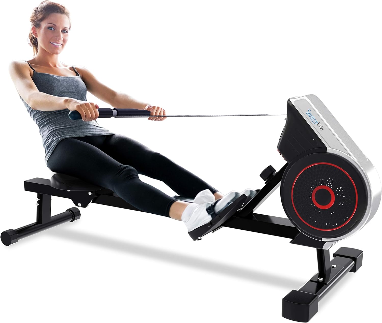 SereneLife Air & Magnetic Rowing Machine - Measures Time, Distance, Stride, Calories - For Gym or Home Cardio Workout