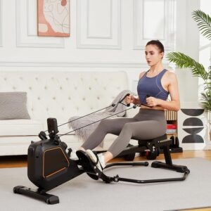 Magnetic Rowing Machine for Home with 350lb Weight Capacity, 14/32 Level Magnetic Resistance, Foldable & Compact Rower Machine, Exercise Equipment for Home Gym, Row Machine Movable