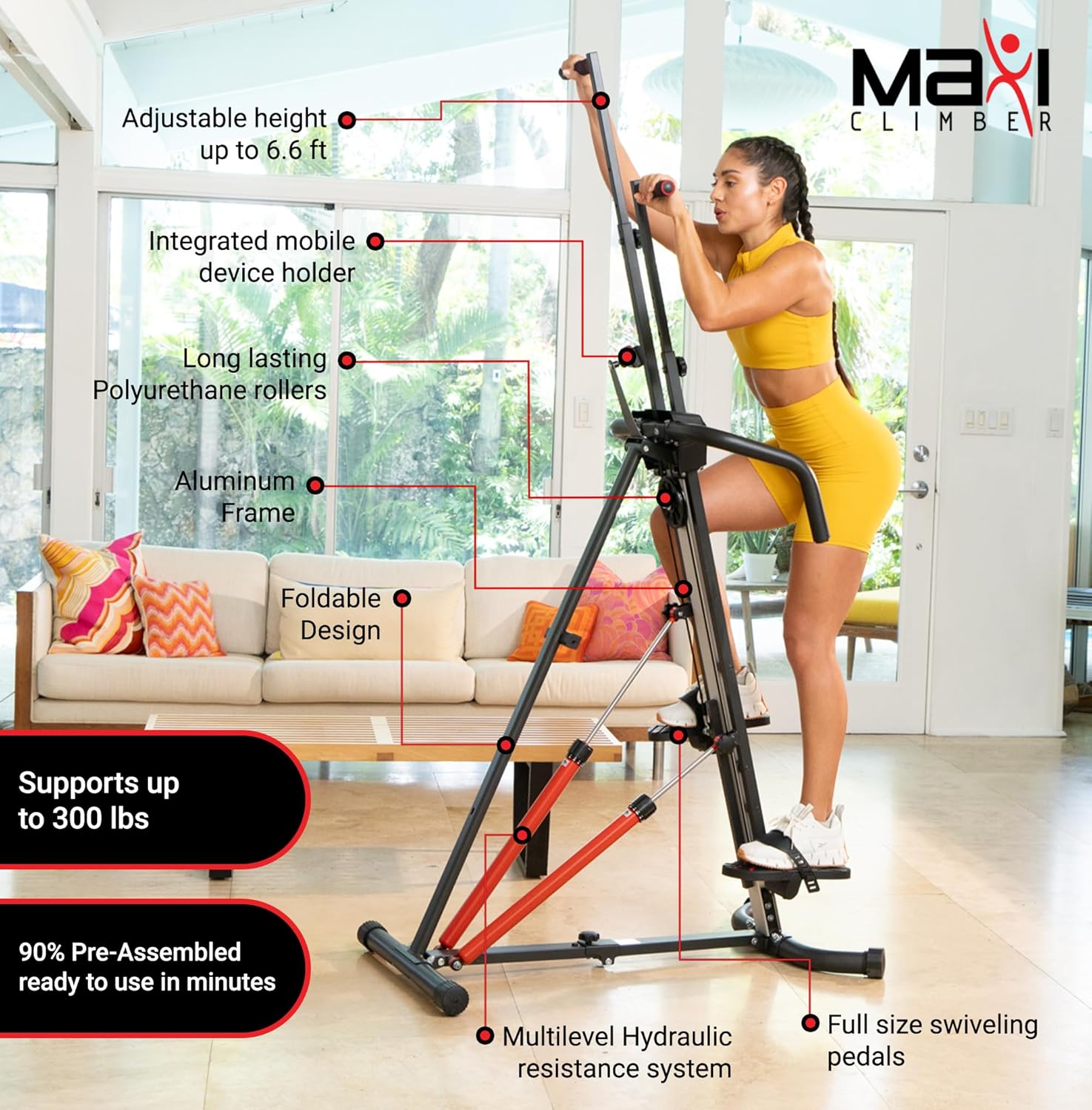 MaxiClimber XL Vertical Climbers - The Original Compact, Mountain Climber, Stair Stepper Exercise Machines - XL-2000 HRS (Hydraulic Resistance System, 12 Level) - Free Coach-led Classes & Fitness App - Image 4