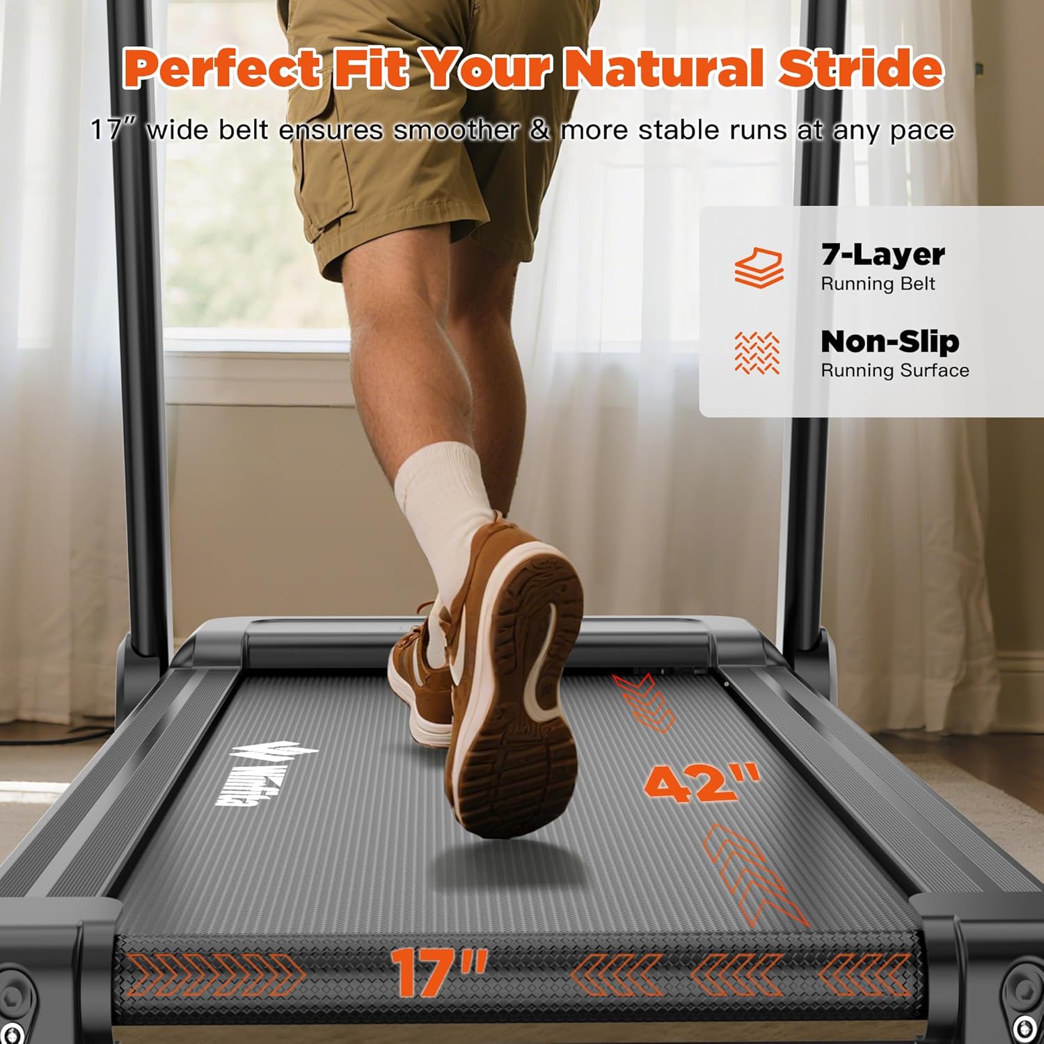 3.5HP Folding Treadmills for Home with Incline Optional, 300 lbs Capacity, 8.0MPH Speed, 17'' Wide Belt, App, Bluetooth Connection, 64 Programs, USB Charging Port, BMI Detector for Home Use - Image 4