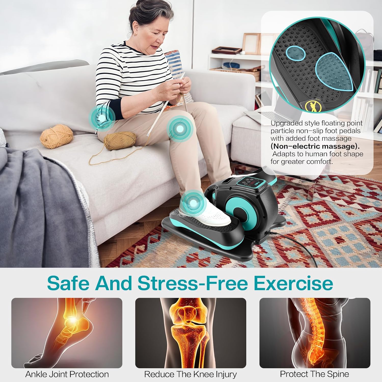 Under Desk Elliptical Machine, Ellipse Leg Exerciser for Seniors Adults, Adjustable Speeds Elliptical Trainer with Remote, Quiet & Portable Mini Seated Pedal Exerciser for Home Office Use - Image 5