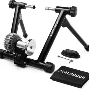 Alpcour Fluid Bike Trainer Stand for Indoor Riding – Portable Foldable Stainless Steel Trainer, Noise Reduction, Progressive Resistance, Dual-Lock System – Road & Mountain Bikes’ Stationary Exercise