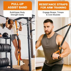 Pull Up Assistance Bands Set of 11 (375lbs)–Extra Heavy Duty Band, Dual Foot Rest, Door Anchor, Handles–Adjustable Resistance Bands for Pull Up Bar, Strength Training, Home Gym Workout