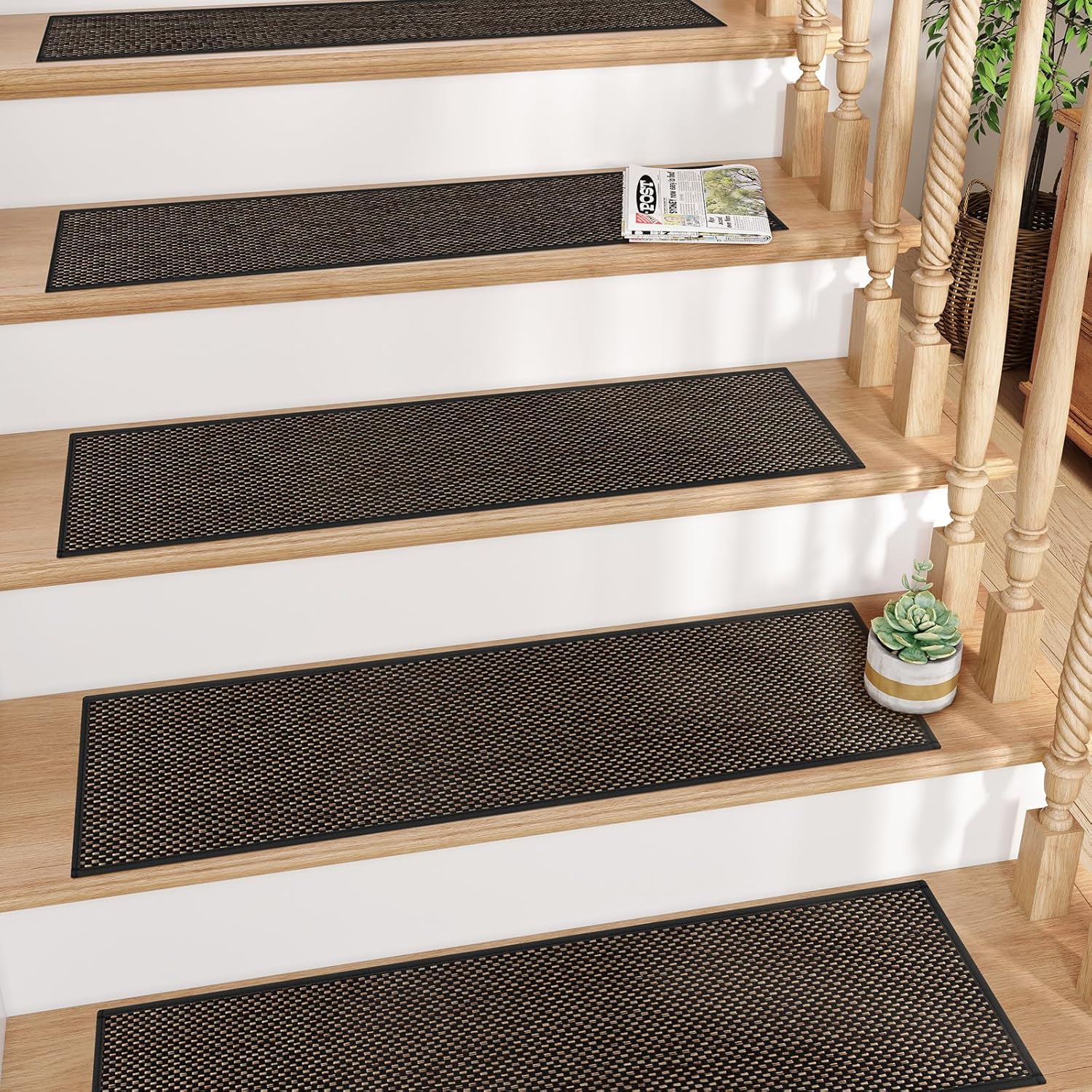 Tiveney Stair Treads Non Slip for Wooden Steps, 15PCS 8"x30" Machine Washable Stair Runner, Self-Adhesive Anti-Slip Backing Carpet for Stairs, Indoor Staircase Step Treads for Kids Elders Dogs, Black - Image 7